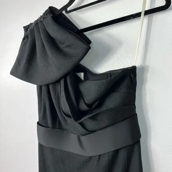 Marchesa Notte Dress One Shoulder Mini Bow Beaded Belted Cocktail LBD Black 4